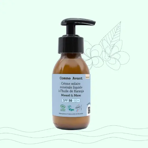 Crème Solaire SPF50 Liquide 90ml (Monoï & Musc) COMME AVANT
